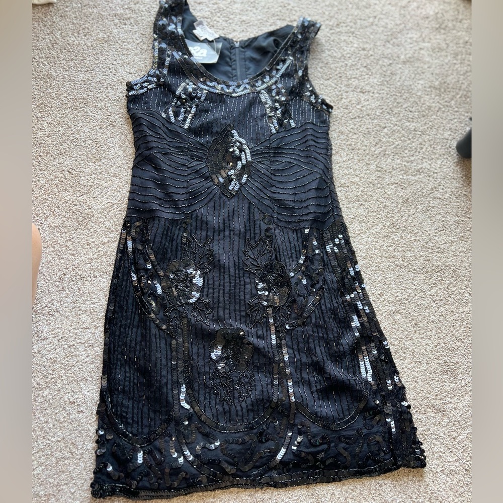 90s does 20s silk beaded flapper dress